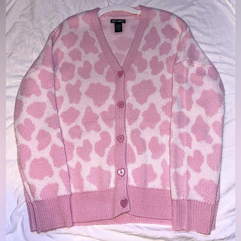 Pink Cow Print Cardigan From Hot Topic